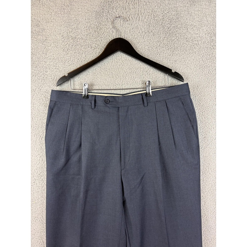 Santorelli Luxury Serge Dress Pants Mens 36x29 Gray Pleated Cuffed Made In Italy